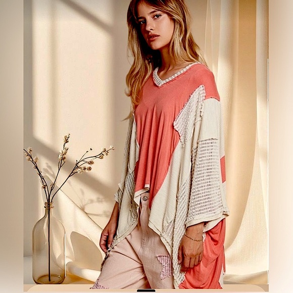 POL Peach Cream Oversized Bohemian Top | Net Sleeve Blouse - Picture 4 of 6